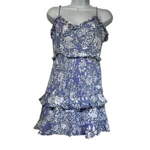 Hello Molly Blue White Floral Ruffle Smocked Romantic Mini Dress US Size 6